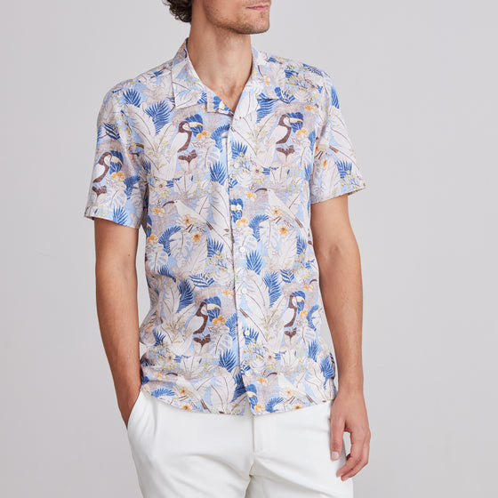 Emanuel Berg - Short-sleeved printed cotton and linen shirt