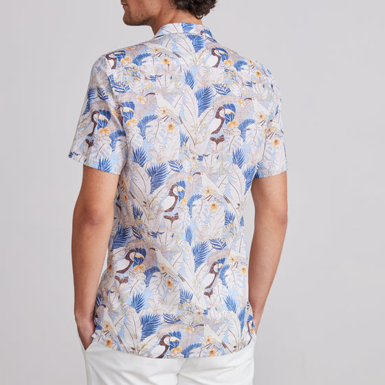 Emanuel Berg - Short-sleeved printed cotton and linen shirt