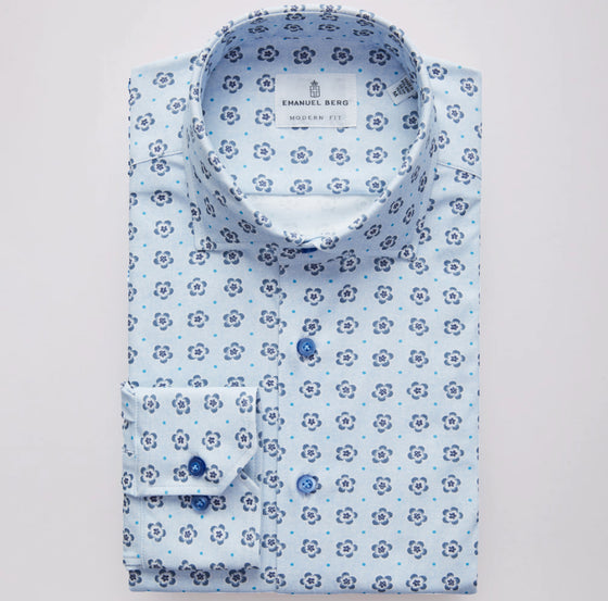 Emanuel Berg - Byron - Chemise manches longues florale Albini 4Flex - Modern Fit - Bleu