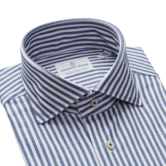 Emanuel Berg - Byron - Long sleeve striped shirt Albini 4Flex - Modern Fit - Navy