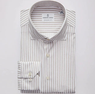 Emanuel Berg - Byron - Albini 4Flex Striped Long Sleeve Shirt - Modern Fit - Beige