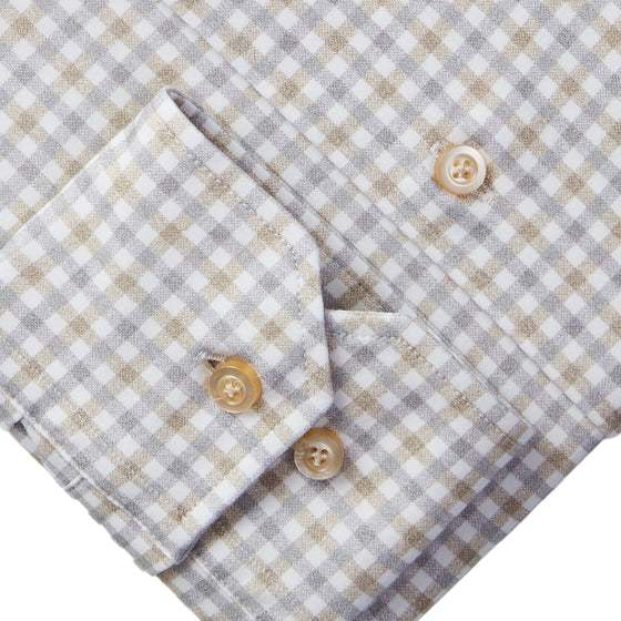 Emanuel Berg - Byron - Albini 4Flex Check Long Sleeve Shirt - Modern Fit - Beige