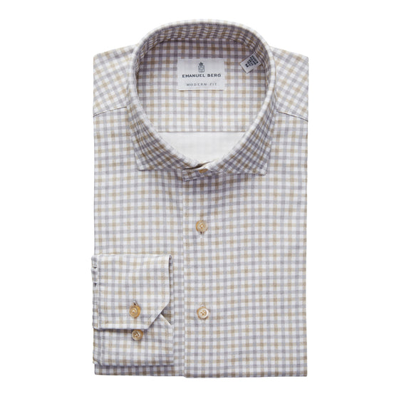 Emanuel Berg - Byron - Albini 4Flex Check Long Sleeve Shirt - Modern Fit - Beige