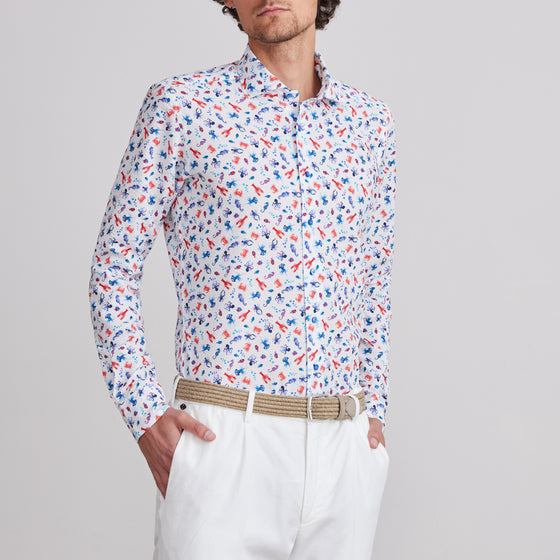 Emanuel Berg - Long sleeve cotton seersucker printed shirt