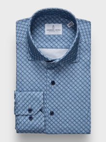  Emanuel Berg - Byron - Chemise manches longues à motifs Albini 4Flex - Modern Fit - Bleu