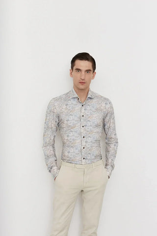 Emanuel Berg - Byron - Chemise manches longues paisley Albini 4Flex - Modern Fit - Beige - LE CAPITAINE D'A BORD