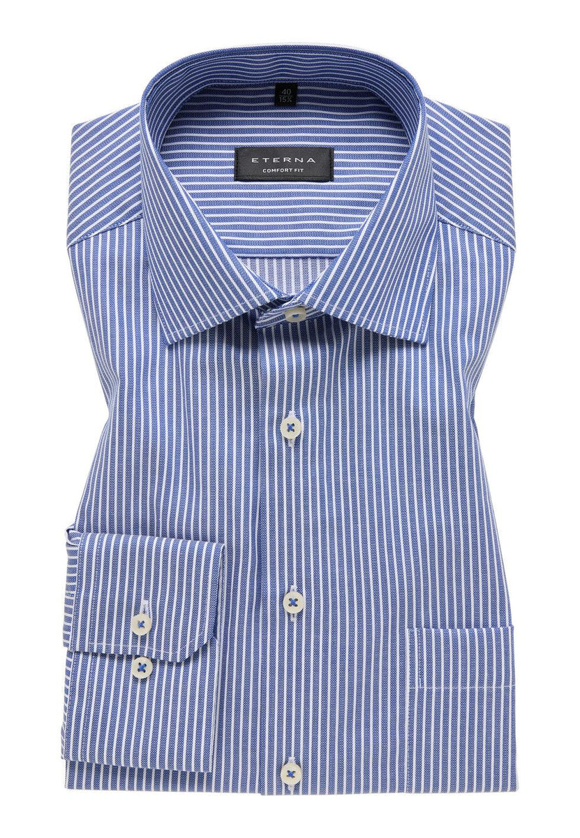 ETERNA - Modern Fit striped long sleeve shirt - Blue/White – Le ...