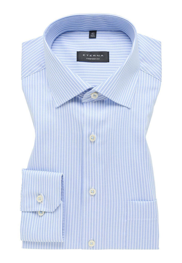 Chemise Femme Eterna Manches Longues - Taille 40, Blanc-bleu, Coupe Ajustée, Occasion