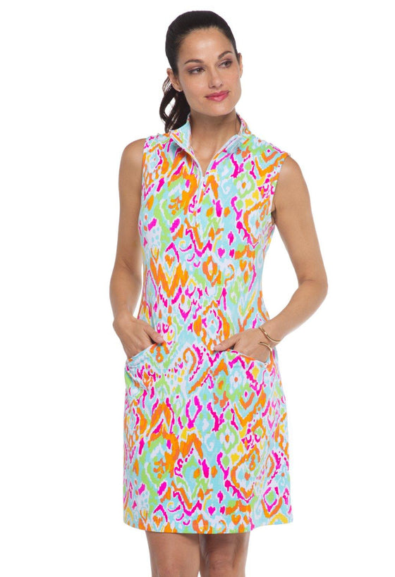 Ibkül - Tillie Print Sleeveless Zip Mock Neck Dress - 58857 - LE CAPITAINE D'A BORD