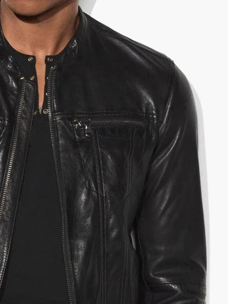John Varvatos - Jacket de cuir à col rond - LE CAPITAINE D'A BORD