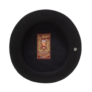 Black Basque beret interior view showing heritage label and quality details