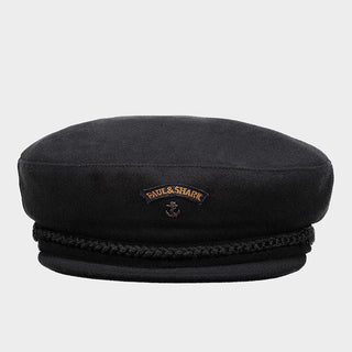 Black wool captain's cap with embroidered Paul & Shark logo and anchor detail on front