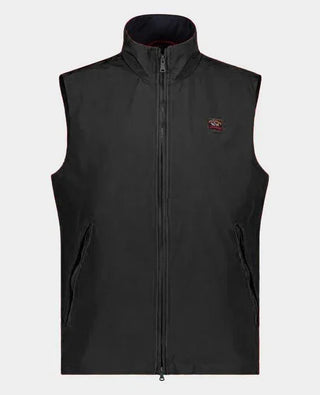 Men’s sleeveless nylon vest in navy with front zipper and two zip pockets