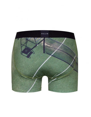 Men's Pullin boxer briefs with green tennis court and net print, black waistband