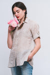 VLT's by Valentina's - Ines #19M - Blouse de lin manches courtes avec brillants - LE CAPITAINE D'A BORD